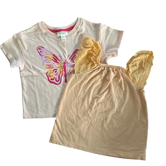 Cat & Jack 2 Pcs Size 4 Summer Butterfly Tee and Yellow Ruffle Top BNWT - Picture 4 of 5